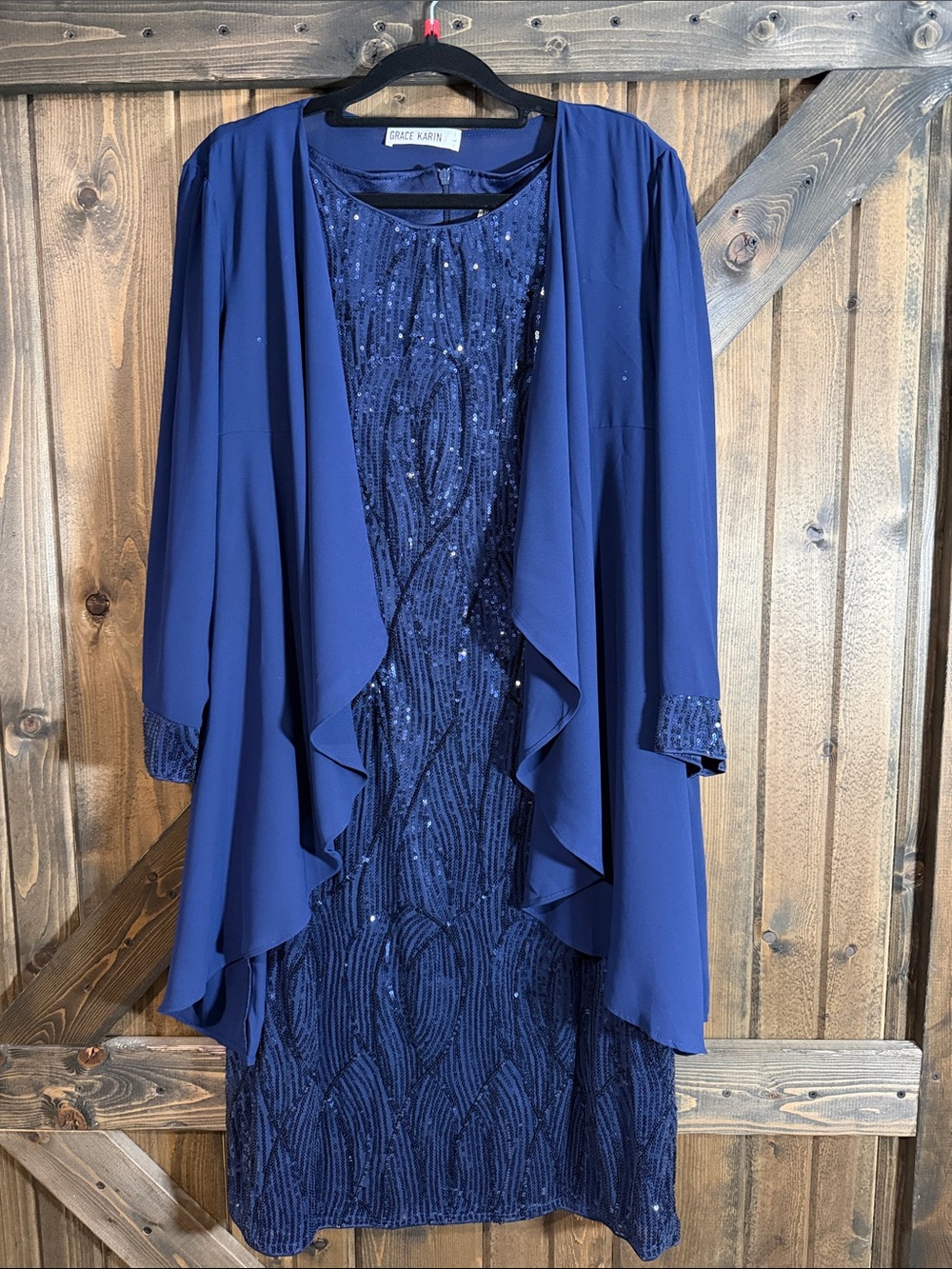 Grace Karin Royal Blue Sequin Cocktail Dress with Draped Jacket